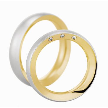 14k Gold His & Hers Two Tone 0.03ctw Diamond Wedding Band Set 217