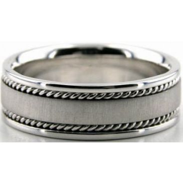 18k White Gold 7mm Handmade Wedding Band Wave Design 001