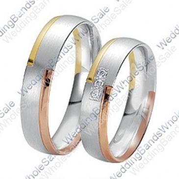 14k Gold 6mm 0.15ct Tri-Color His and Hers Wedding Rings Set 231