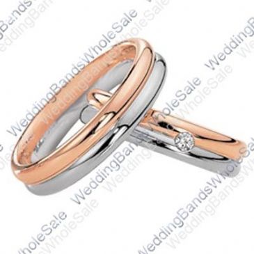 14k Rose & White Gold His & Hers Two Tone 0.04ctw Diamond Wedding Band Set 232