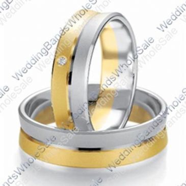 14k White & Yellow Gold 7mm Flat 0.03ct His & Hers Wedding Rings Set 234