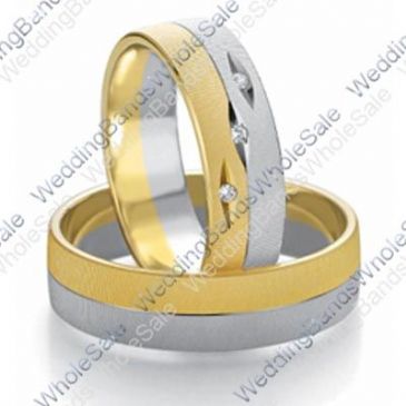 14k White & Yellow Gold 7mm Flat 0.03ct His & Hers Wedding Rings Set 241