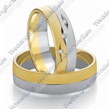18k White & Yellow Gold 7mm Flat 0.03ct His & Hers Wedding Rings Set 241