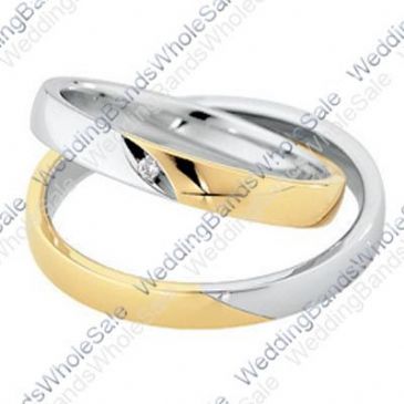 14k White & Yellow Gold 4mm Flat 0.01ct His & Hers Wedding Rings Set 242