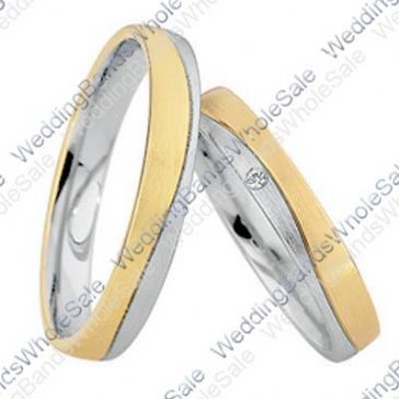 14k White & Yellow Gold 4mm Flat 0.01ct His & Hers Wedding Rings Set 243