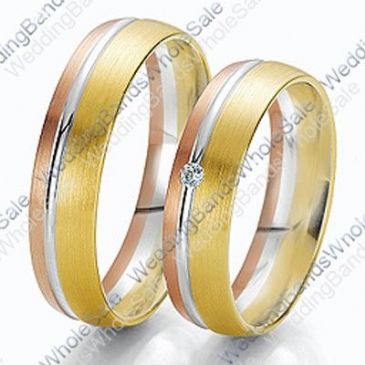 14k Tri-Color Rose, White & Yellow Gold 7mm 0.03ct His & Hers Wedding Rings Set 244