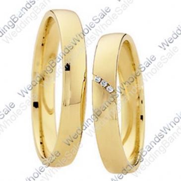 14k Yellow Gold 4mm Flat 0.03ct His & Hers Wedding Rings Set 246