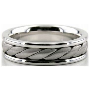 18k White Gold 6mm Handmade Wedding Band Braid Design 018