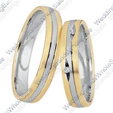 14k Yellow and White Gold 5mm His & Hers Two Tone 0.05ctw Diamond Wedding Band Set 252