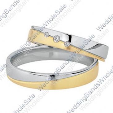 14k Yellow & White Gold His & Hers Two Tone 0.06ctw Diamond Wedding Band Set 253