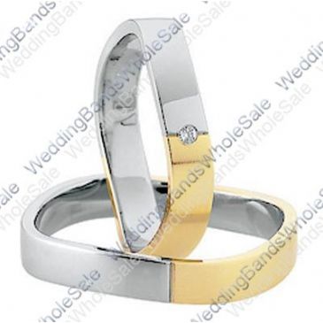 14k Yellow and White Gold Flat 5mm His & Hers Two Tone 0.03ctw Diamond Wedding Band Set 254