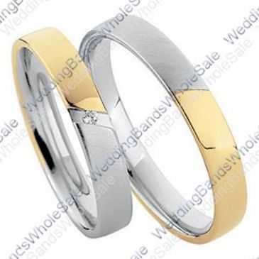 14k Yellow & White Gold His & Hers Two Tone 0.02ctw Diamond Wedding Band Set 255