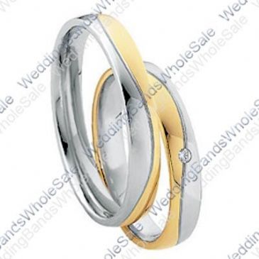14k Yellow Gold 4mm Flat 0.03ct His & Hers Wedding Rings Set 256