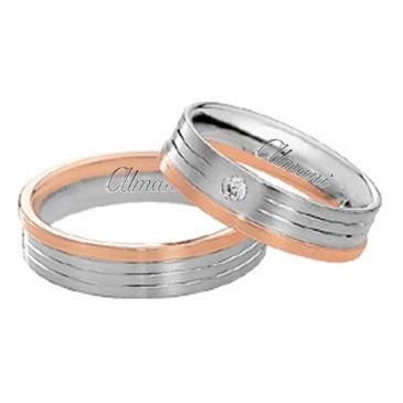 18k Two-Tone White and Rose Gold 6mm His & Hers 0.02ctw Diamond Wedding Band Set 266