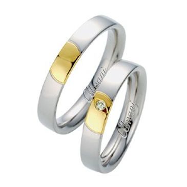 14k Two-Tone Yellow & White Gold 4mm 0.02ct His & Hers Wedding Rings Set 269