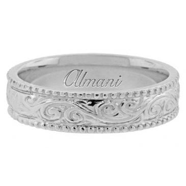 18K White Gold 5.5mm Antique Wedding Band Comfort Fit AWB100314KW