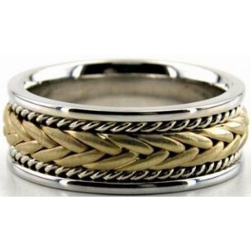 18k Gold Two Tone 8mm Handmade Wedding Band Braid Design 020