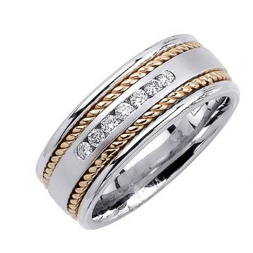 14k Gold Round Brilliant Channel Set 7mm Comfort Fit Two Tone Diamond Band 1239 (0.14ctw.)