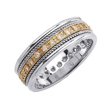 14k Gold Round Brilliant Pave Set 7mm Comfort Fit Two Tone Diamond Band 1240 (0.45ctw.)