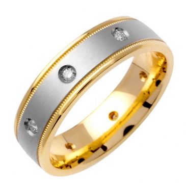 14k Gold Round Brilliant Bezel Set 6mm Comfort Fit Two Tone Diamond Band 0.16ctw 1242