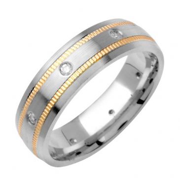 14k Gold Round Brilliant Bezel Set 6mm Comfort Fit Two Tone Diamond Band 0.16ctw 1243