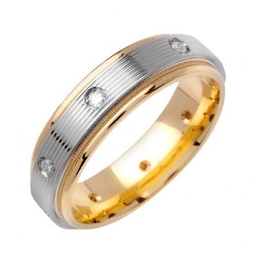 14k Gold Round Brilliant Bezel Set 6mm Comfort Fit Two Tone Diamond Band 0.16ctw 1244