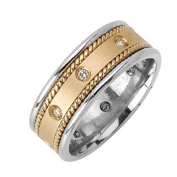 18k Gold Round Brilliant Bezel Set 7mm Comfort Fit Two Tone Diamond Band 1238 (0.20ctw.)