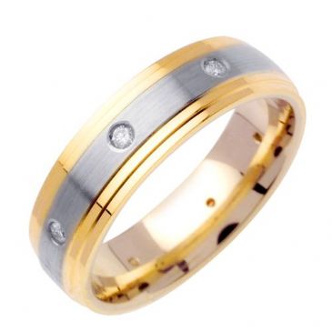 14k Gold Round Brilliant Bezel Set 6.5mm Comfort Fit Two Tone Diamond Band 0.16ctw 1241