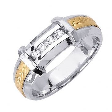 14k Gold Round Brilliant Channel Set 6.5mm Comfort Fit Two Tone Diamond Band 1247 (0.12ctw)