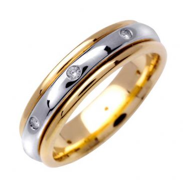 14k Gold Round Brilliant Bezel Set 6mm Comfort Fit Two Tone Diamond Band 0.16ctw 1249