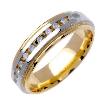 14k Gold Round Brilliant Channel Set 6mm Comfort Fit Two Tone Diamond Band 0.20ctw 1250