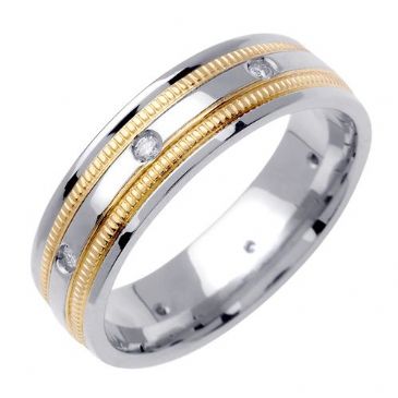 14k Gold Round Brilliant Bezel Set 7.5mm Comfort Fit Two Tone Diamond Band 0.16ctw 1251