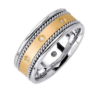 14k Gold Round Brilliant Bezel Set 7mm Comfort Fit Two Tone Diamond Band 1237 (0.16ctw.)