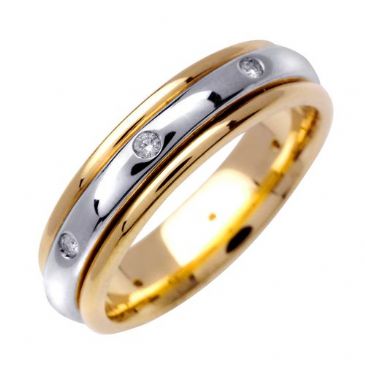 18k Gold 6mm Double Dome All Shiny Two Tone Diamond Band 0.16ctw 1249