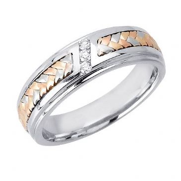 14k Gold Round Brilliant Channel Set 6mm Tri Color Wedding Band 0.06ctw 1254