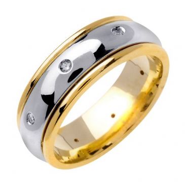 14k Gold Round Brilliant Bezel Set 8mm All Shiny Two Tone Diamond Wedding Band 0.16ctw 1256