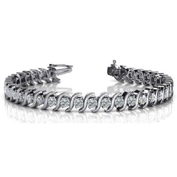 14K White Gold Diamond Round Brilliant S Prong Set Tennis Bracelet (4.18ctw.)