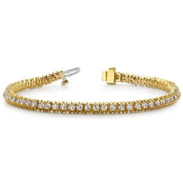 14K Yellow Gold Diamond Round Brilliant 4 Prong Tennis Bracelet (4.13ctw.)