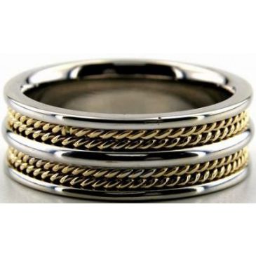 950 Platinum & 18K Gold 8mm Handmade Wedding Band Rope Design 021