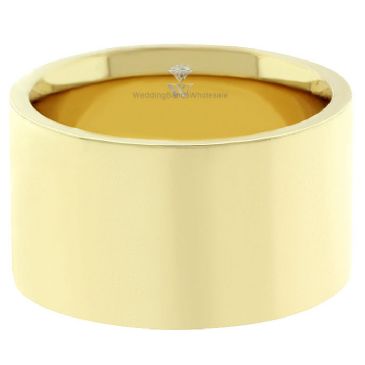 14k Yellow Gold 12mm Comfort Fit Flat Wedding Band Heavy Weight