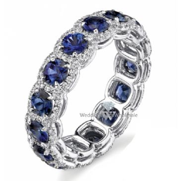 14k Gold Prong and Pave Set 4.22ctw. Round Diamond & Sapphire Eternity Band DEB78614K