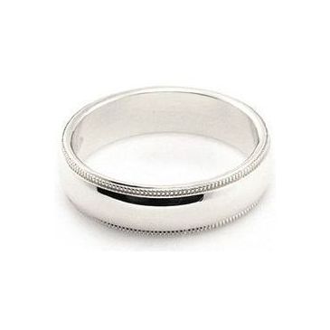 14k White Gold 5mm Milgrain Wedding Band Medium Weight