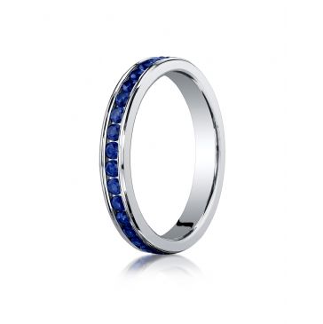 18K White Gold 3mm Channel Set  Blue Sapphire Eternity Ring