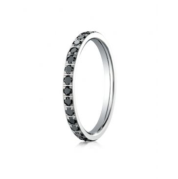 18K White Gold 2mm Pave Set  Black Diamond Eternity Ring