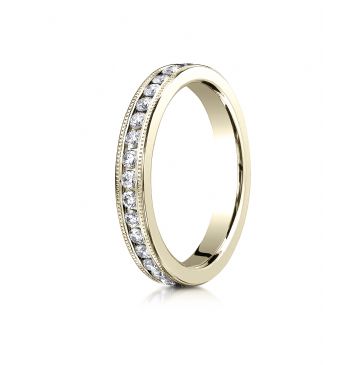 18K YELLOW GOLD 3mm Channel Set  Eternity Ring with Milgrain.