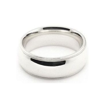 14k White Gold 7mm Milgrain Wedding Band Medium Weight