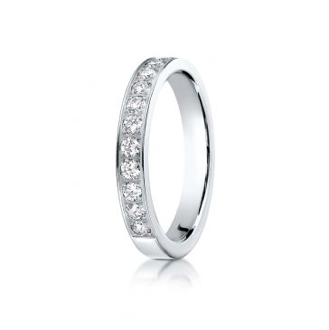 14k White Gold 3mm high polish pave set 12 Stone Diamond Ring (.48)