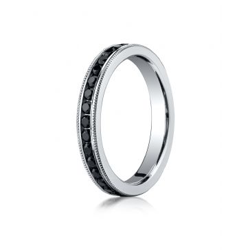18k White Gold 3mm Channel Set  Black Diamond Eternity Ring with Milgrain