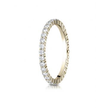 14k Yellow Gold 2mm high polish Shared Prong  Diamond Eternity Ring 0.6ctw. - 0.74ctw.