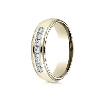 18K Yellow Gold 6mm Comfort-Fit Channel Set 7-Stone Diamond  Ring (0.42ct)